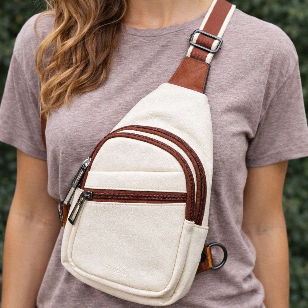 Mroede Women's Cream And Brown Faux Leather Sling‎ Travel Bag